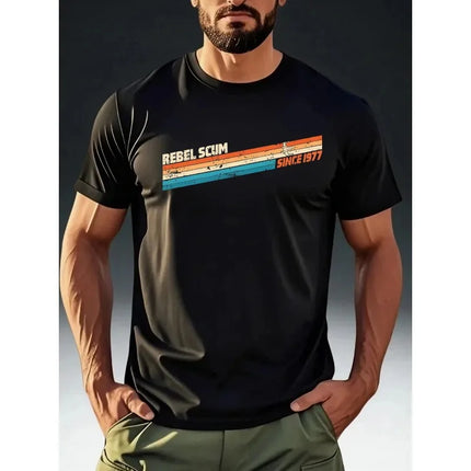 Men's Sci-fi Style T-shirt Short Sleeved "Rebel Scum 1977" Retro Summer New Item Suitable for Both Men and Women