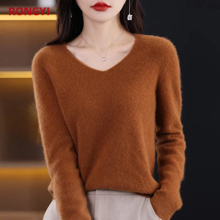 Sweater 100% Merino Wool Knitwears Autumn Winter Cashmere Knitted V-Neck Pullover Solid Jumper Clothing Tops