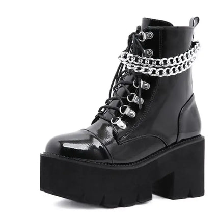 New sexy High heels Fashion Ankle Boots For Women High Heels Casual Cut-outs Buckle Round Toe Chain Thick Heels Platform Shoes