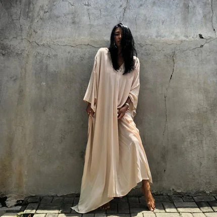 Boho Sexy Swimwear Cover Up Long Dress Rayon Solid Color Beach Wear Tunic Kaftans Kimono Women Clothing Summer Swimsuit