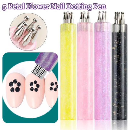 5 Petal Flower Nail Dotting Pen, One Stroke Design Tool for Nail Art, Acrylic Handle Dotting Pen, Easy DIY Nail Painting Tools