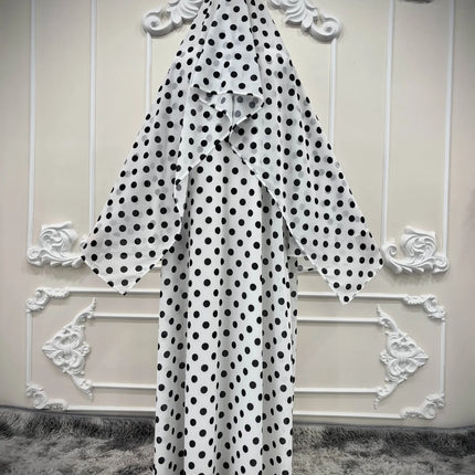 Abaya Suit Women Muslim Dresses Hijab 2 Piece Set Cardigan Robe Polka Dot Print Jalabiya Vestidos Khimar Dubai Abayas Kaftan