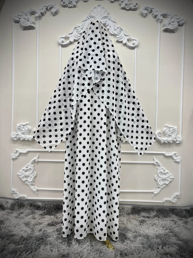 Abaya Anzug Damen Muslimische Kleider Hijab 2-teiliges Set Cardigan Robe Tupfenmuster Jalabiya Vestidos Khimar Dubai Abayas Kaftan