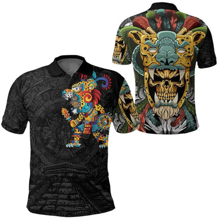 Mexico Flag Map Graphic Polo Shirts For Men Aztec Warrior Eagle 3D Printed Short Sleeves Casual Sport Lapel Tops Oversized Tees