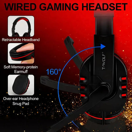 T-WOLF Thunderwolf TF880 Wired Keyboard, Mouse, Headphones and Audio Five-piece E-sports Game Enjoy Super Fast - product imag