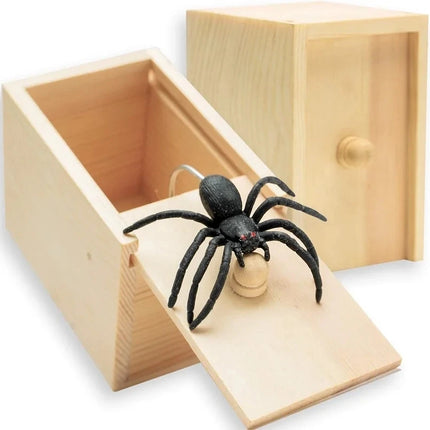 Spider Prank Box Pop Out Rubber Spider Handmade Wood Scare Box Party Game Surprise Joke Funny Trick Toy for Kids Halloween Gift