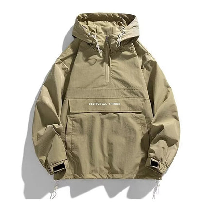 Spring Autumn Mens Anorak Jackets Fashion Man Half zip Streetwear Hip Hop Hooded Coats Men Loose Windbreaker Waterproof Jackets