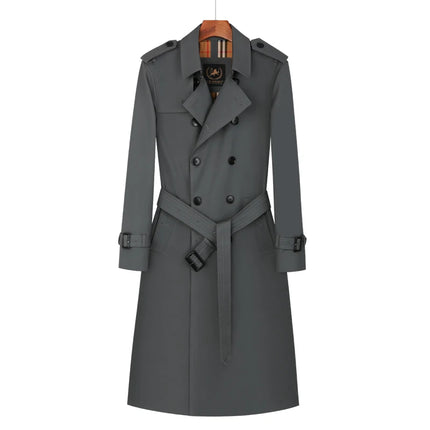 Men's trench coat long knee length with double breasted British plaid cotton lining down inner lining windbreaker mens