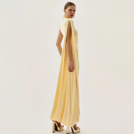 Elegant Split Turtleneck Sexy Maxi Dress Women Gown One-shoulder High Waist Bodycon Solid Fashion Club Party Long Dress 2626 New