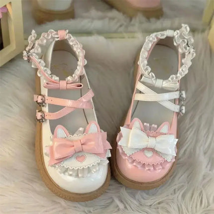 Mary Jane Women Shoes Round Toe Cute Bow Lace Japanese Style Lolita Ladies Footwears High Quality Fashion Korean Style Flats
