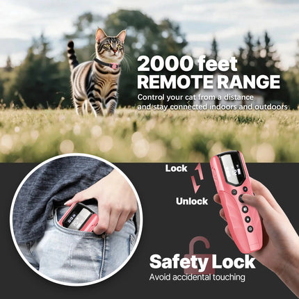 No Shock Cat Training Collar, Vibrating Cat Collar with Remote 2000ft, Beep and Vibration Collor for Cats 8-100lbs, Rechargeable