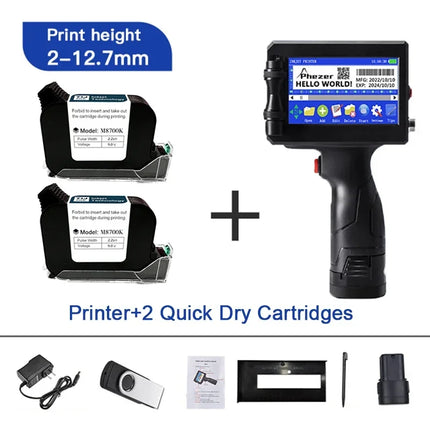 Phezer 12.7/25.4mm Handheld Inkjet Printer QR Code Barcode Batch Code Date Number Logo Expiry Portable Label Printer