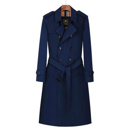 Men's trench coat long knee length with double breasted British plaid cotton lining down inner lining windbreaker mens