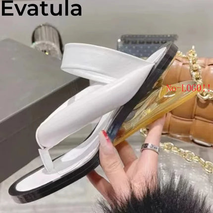 2025 Summer Strange Wedge Heel Flip Flops Slippers Women Fashion Leather Clear Mid Heel Rome Sandals Casual Beach Mules Femme