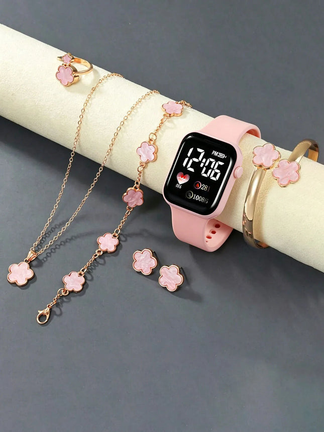 Square LED Kids Watch with Flower Accessory - image 7