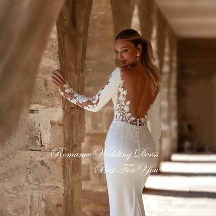 Classic Lace Long Sleeves Mermaid Wedding Dress 2026 V-Neck Open Back Appliqued Buttons Bridal Gown Vestidos De Novia Customized