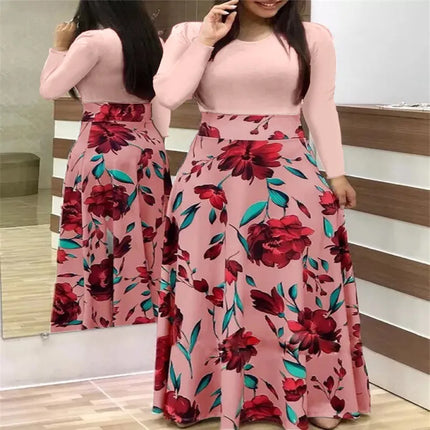 Dress Women Summer bohemain digital printing color matching round neck short sleeve hot style Dresses Casual Vestidos YRW6881