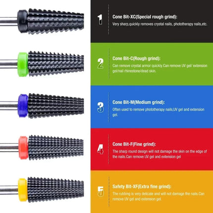 Black Ceramic Nail Drill Bit For Electric Drill Machine 3/32" Shank Milling Cutter Fast Remove Acrylic Or Hard Gel