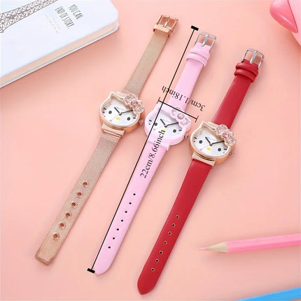 Hello Kitty Cute Quartz Watch Sweet Girly Cartoon Wristwatch Ideal Birthday Christmas Halloween Accessories Gift for Girls