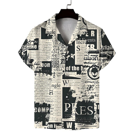 New Men's Summer Shirt Retro Style Old Newspaper Printed Shirt Casual Comfortable Versatile Breathable Top