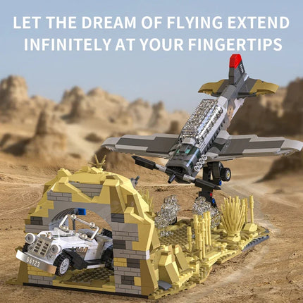 1233PCS MOC Indiana Jones Crusade Fighter Building Blocks Compatible Lego Vintage Jungle Airplane Movie Prop  Birthday Toy Gift
