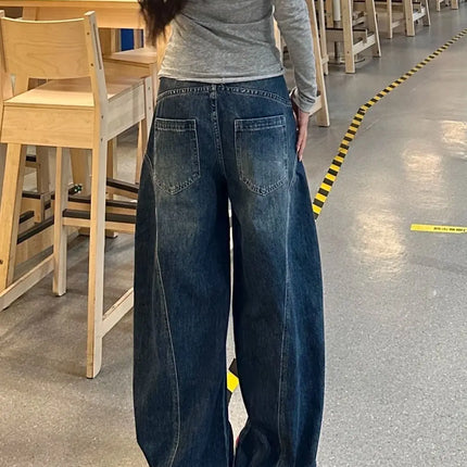 Casual Womens Y2K Loose Baggy Jeans Blue Washed High Street Vintage Cargo Pants Wide Leg Oversized Trousers Y2K Pants