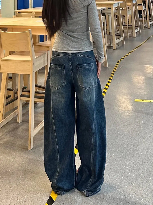 Casual Womens Y2K Loose Baggy Jeans Blue Washed High Street Vintage Cargo Pants Wide Leg Oversized Trousers Y2K Pants