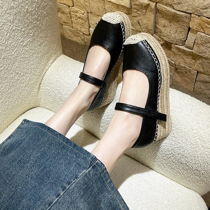 Women's Edge Design Platform Mary Jane Shoes Spring and Autumn New Roman Style Leisure Wedge Low-heeled Shoes Zapatos Mujer
