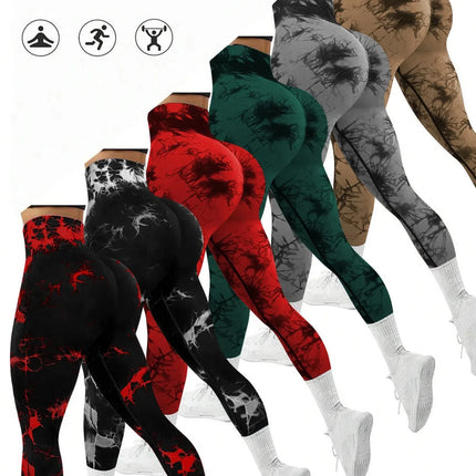Women's Tie Dye Seamless High-Waisted Yoga Pants Tummy Control Belly Band Pants Comfortable Stretchy Leggings for Women