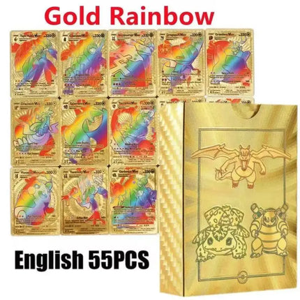 55Pcs Pokemon Cards Gold Foil Golden Letters English Version Rainbow Vmax EX GX Black Silver Card Pikachu Batt Series Gifts