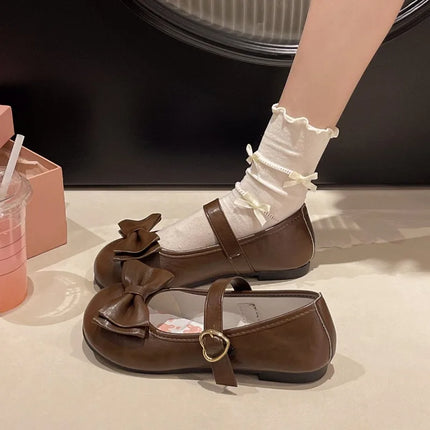 Lolita Mary Jane Shoes for Women Sweet Bowknot Round Toe Flat Shoes Cute Style Daily Princess Ballet Flats Sapatos Femininos
