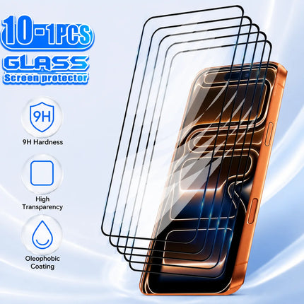 10-1 pcs Tempered Glass for IPhone 17 Pro Max 16 15 14 13 12 11 Promax Plus + Screen Protectors Full Cover Protective Screen Case