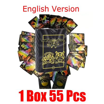 55Pcs Pokemon Cards Gold Foil Golden Letters English Version Rainbow Vmax EX GX Black Silver Card Pikachu Batt Series Gifts