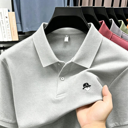 Men's Summer High-End Golf Short-Sleeved Polo Shirt with Collar,Solid Color,Breathable,Office Casual,High-Quality Men's Clothing
