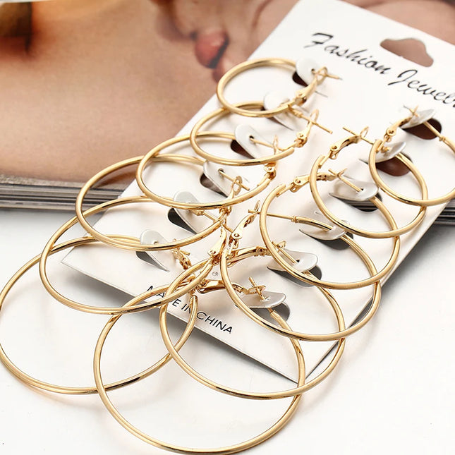12Pairs/6Pairs Simple Punk Hoop Earrings Set Big Circle Earrings Jewelry for Women Girls Ear Hoops - product image 2