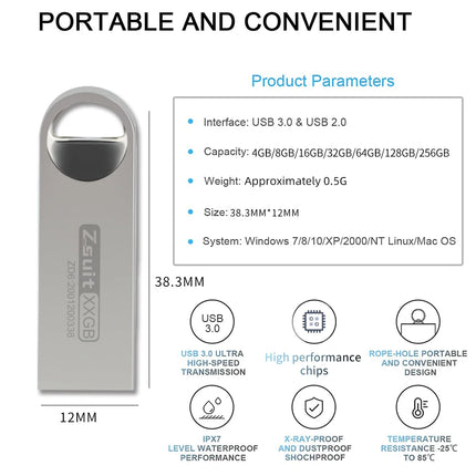 ZSUIT 10PCS Wholesale USB Flash Drive 4GB 8G 16G Pendrive 32GB Memory Stick Waterproof Metal U Disk 64GB U Disk 3.0 Free Logo