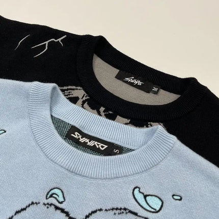 Heavyweight Anime Character Y2K Style Oversized Knitted Sweater Couple Loose Autumn Winter Overhead Knitted Pullover