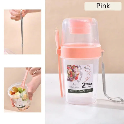 Portable Salad Cup Breakfast Cup Food Stratification Yogurt Cereal Oatmeal Snacks Parfait Containers Fruit Box Cup With Lid Fork