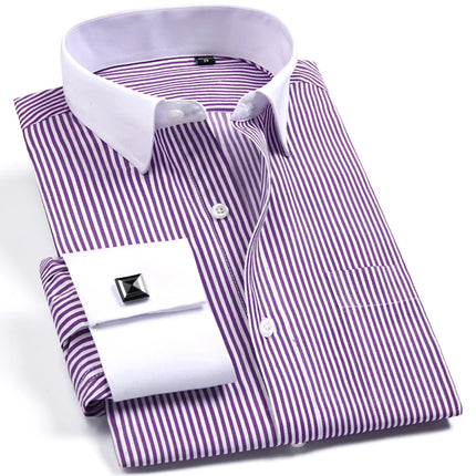 Men's Spread Collar French Cuff Dress Shirt Long Sleeve Formal Business Buttons Male Wedding Shirts Regular Fit Cufflinks Shirt