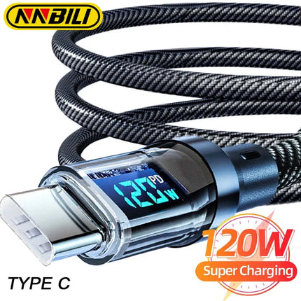 NNBILI 100W USB-C 120W USB A Charging Cables with LED Display Screen, USB-C=C-C，USB A=A-C, Not for Xiaomi iPhone - product im