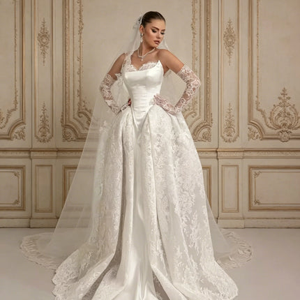 Exquisite  New A-Line Wedding Dresses Pleat Pearls Stain Bridal Gowns Customized Sweep Train Lace-up Vestidos De Novia