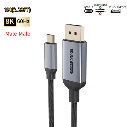USB C to DisplayPort 16k 2.1 Cable One-way 8K@60Hz 4K@144Hz 80Gbps (DSC) Type-C to DP2.1 Cable For MacBook Pro/Air Laptop Phone