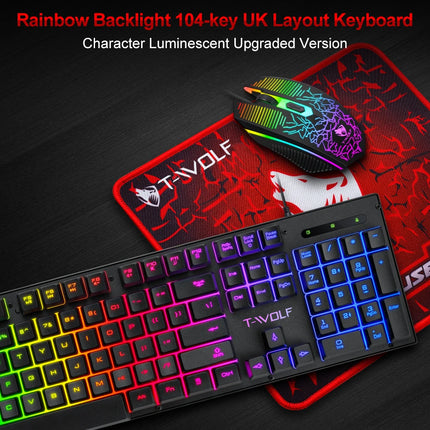 Electronic Sports Set 3 In 1 Wired Backlit Keyboard Gaming Mechanic Kit Waterproof Luminous 104 Key Keyboard Mouse - product