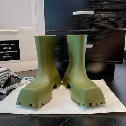 New Women Shoes Fashion Square Head Platform Boots for Woman Comfort Waterproof Non Slip Rain Boot Designer Shoes Botas Feminina
