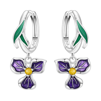 Orstarry Original 925 Sterling Silver Blue Iris Flower Earrings Women Hoop Earring Anniversary Jewelry Trendy Gifts