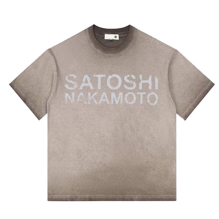 High Street Retro Hip-Hop Satoshi Nakamoto T Shirt Men Women Classic Letter Print Wash loose Casual plus size Short-Sleeve Tees