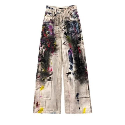 Y2k Jeans Ladies Cool Painted Graffiti With High Waist and Loose Fit Torn Jeans for Woman Women's Denim Pants Coquette Jean Pant