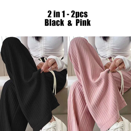 Summer Cool Ice Silk Straight Pants Women Fashion High Waist Wide Leg Trousers Female Solid Sagging Feeling Baggy Casual Pants