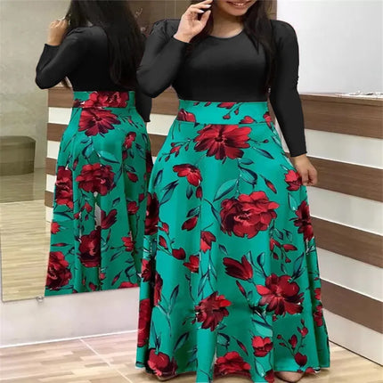 Dress Women Summer bohemain digital printing color matching round neck short sleeve hot style Dresses Casual Vestidos YRW6881