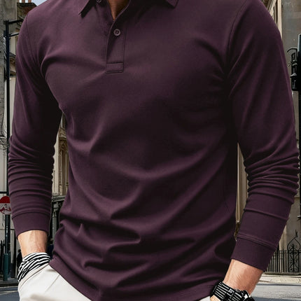 Men's Solid Color Long Sleeved Polo Shirt Spring and Autumn New Product Simple Exquisite Loose and Casual Men's Top